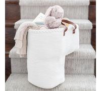 Cestino per scale in moquette e scale in legno, regalo per la prima festa della mamma, scala in corda di cotone con manici, gradini per la biancheria, giocattoli, nursery Caddy - Bianco crema 40 cm L
