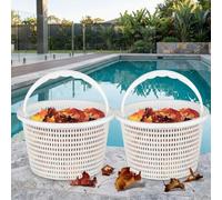 Cestino per skimmer per piscina, grande, 20 cm, riutilizzabile, con manico, per piscine fuori terra, rimozione efficiente dei detriti, in plastica ABS bianca, 20 x 20 x 12,4 cm (2 pezzi)