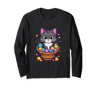 Cestino per uova di Pasqua con gatto e uova colorate Maglia a Manica