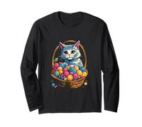 Cestino per uova di Pasqua con gatto e uova colorate Maglia a Manica