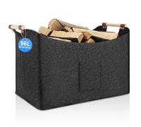 Cestino pieghevole per legna da ardere, 96 l, in feltro extra spesso, per legna da ardere, manico rinforzato, per shopping, legno, giornali o legna da ardere (grigio scuro)