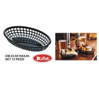 CESTINO PLASTICA OVALE NERO SET 12 PZ. CM.23,5X15X4,6h PORTATUTTO PORTAPANE