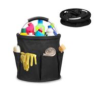 Cestino Porta Attrezzi, 17L Borsa per Pulizia con 6 Tasche e Manico, 28cm Borsa per Attrezzi Pieghevole in Tessuto Oxford, Cestino Portaoggetti Pulizie Impermeabile Cesto per Le Pulizie (Nero)