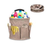 Cestino Porta Attrezzi, 17L Borsa per Pulizia con 6 Tasche e Manico, 28cm Borsa per Attrezzi Pieghevole in Tessuto Oxford, Cestino Portaoggetti Pulizie Impermeabile Cesto per Le Pulizie (Kaki)