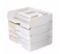 Cestino Porta Documenti Ufficio Scrivania A4, Impilabile a 4 Ripiani, in PET, Organizer Porta Fogli A4 da Scrivania per Cancelleria e Uso Domestico, Cassettiera in Plastica, 4 Pezzi, Bianco