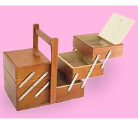 CESTINO PORTA LAVORO IN LEGNO SCURO (NOCE) A 3 PIANI - A SCALETTA PER ACCESSORI