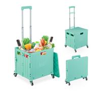Relaxdays Carrello per Spesa Pieghevole, regge 35 kg, Manico Telescopico e Coperchio, Carrellino Portaspesa, Turchese