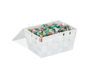 Cestino portaoggetti Contenitore multiuso Cesto con coperchio 1,8 L Bianco
