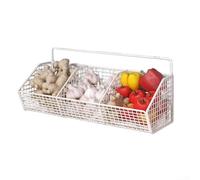 Cestino portaoggetti da cucina in metallo, da parete, senza punzonatura, per aglio e cipolle, organizer per spezie ed erbe aromatiche per cucinare in casa, nero, 26 x 15 x 11 cm (bianco 3 quadrati)