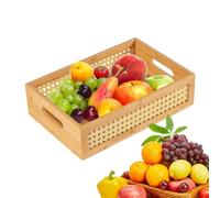 Cestino portaoggetti in rattan, contenitore rustico in tessuto bohémien, con manici, cassa decorativa per snack, giocattoli, libri, cancelleria, scatola naturale intrecciata a mano, per soggiorno e