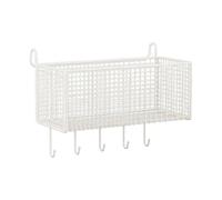 Cestino Portaoggetti Pensile Organizer da Letto Scaffale Appeso per Dormitorio Portariviste in Ferro Funzione Multifunzione Adatto a Studenti Camera, Bianco, L with Hooks