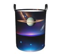 Cestino portaoggetti portatile con manico, cesto portabiancheria Cosmic Saturn per camera da letto, cesto portabiancheria rotondo a strato singolo
