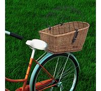 Cestino portapacchi per bicicletta in vimini naturale, 55 x 31 x 36 cm, con robusto coperchio in ferro, rimovibile, stabile, con sistema a clic e supporto per trasporto di animali domestici e shopping