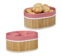Relaxdays 2 cestini per il pane in bambù, inserto in tessuto, altezza x larghezza x profondità: 16,5 x 33,5 x 23,5 cm, colore: naturale