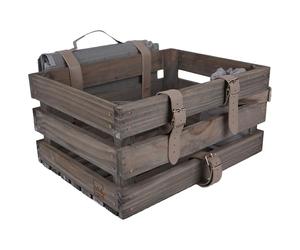 Cestino posteriore per bicicletta in legno UNUS con coperta da picnic e portabottiglie, rettangolare, grigio