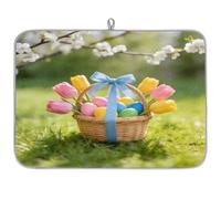 Cestino primaverile per uova di Pasqua, tappetino assorbente per scolapiatti per bancone della cucina, tappetino reversibile in microfibra con anello per appendere utensili in vetro, pentole, 45,72 x