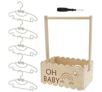 Cestino regalo con maniglia, scatola in legno per baby shower, con 5 grucce, pratica scatola portaoggetti per bambini, dolce cesto portabiancheria per vestiti, giocattoli, nuovi genitori (A)