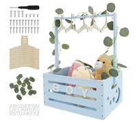 Cestino regalo per bambini con manico, 40 x 30 x 20 cm, con 26 lettere in legno, 1 corona di eucalipto, cassette in legno, buon regalo per gli amici durante le vacanze (celeste)