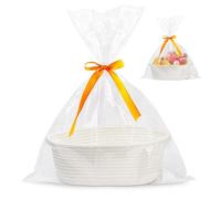 Cestino regalo vuoto, cesto regalo in cotone intrecciato cesto con sacchetti regalo e nastri per matrimonio, compleanno, baby shower (bianco)