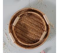 Cestino rotondo in rattan con manici per servire cibo in vari ambienti, anche per uso domestico e ristorante (rotondo)