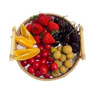 Cestino rotondo in rattan intrecciato a mano, cestino portapane, portafrutta, tè, snack, pane, vassoio da picnic, scatola portaoggetti for, for utensili cucina(S)