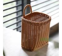 Cestino rustico da parete in finto rattan di polipropilene impermeabile e struttura in metallo per conservare cipolle, aglio o esporre fiori in cucina (A)