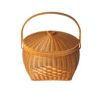 Cestino rustico intrecciato con coperchio e manico, cestino da picnic intrecciato a mano, cestino del raccolto for la conservazione dei picnic, cestino portaoggetti for decorazioni domestiche e feste