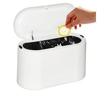Cestino Spazzatura con Coperchio, da Tavolo con Pop-up, Mini in Plastica, per il Letto Dell'auto Cucina Bagno ufficio Scrivania WC (1.5L,Bianco)