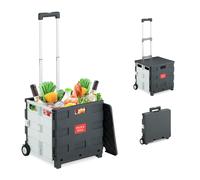 Relaxdays Carrello per Spesa Pieghevole, regge 35 kg, Manico Telescopico e Coperchio, Carrellino Portaspesa, Bianco