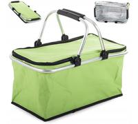Cestino Termico Picnic, Pieghevole Portatile Pranzo Aperto, Cesto Gite Mare Montagna Parco, Caldo Freddo Alimenti Bevande Lungo, Comfort Maniglie Cerniera Fondo Rigido Anti Scivolo (VERDE FLUO)
