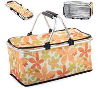 Cestino Termico Picnic, Pieghevole Portatile Pranzo Aperto, Cesto Gite Mare Montagna Parco, Caldo Freddo Alimenti Bevande Lungo, Comfort Maniglie Cerniera Fondo Rigido Anti Scivolo (CHIARO FLOREALE)
