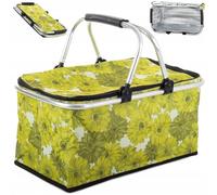 Cestino Termico Picnic, Pieghevole Portatile Pranzo Aperto, Cesto Gite Mare Montagna Parco, Caldo Freddo Alimenti Bevande Lungo, Comfort Maniglie Cerniera Fondo Rigido Anti Scivolo (GREEN FLOWER)