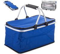 Cestino Termico Picnic, Pieghevole Portatile Pranzo Aperto, Cesto Gite Mare Montagna Parco, Mantiene Calde Fredde Alimenti Bevande Lungo, Comfort Maniglie Cerniera Fondo Rigido Anti Scivolo (BLU)