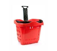 Cestino trolley spesa in plastica su ruote maniglia telescopica lt.43 per arredo supermercati e forniture negozi dimensioni mm.533x380x425h. Cesto utile per supermercati e minimarket (rosso)