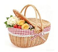Cestino Vimini, Cestino Picnic con Coperchio, Cestino Pic Nic Con Manico E Fodera, Cesto Picnic Per Picnic, Campeggio, Raccolta Di Verdure (Rosso)