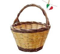 Cestino Vimini con Manico | Cesto Funghi Picnic Decorativo | Multiuso - Prodotto Artigianale, Resistente e Pratico (10_x_12_cm)