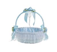 Cestino Vimini Decorativo Cerimonie, 21x25 cm Nastri e Pizzo Porta Fiore CELESTE