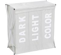 Cesto Biancheria 3 Scomparti Portabiancheria Pieghevole Metallo e Tessuto Grigio