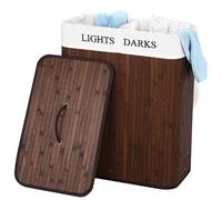 BAKAJI Cesto Biancheria Sporca a Doppio Scomparto Portabiancheria 2 Spazi di bambù e Tessuto 100 Lt - 52 x 32 x 63 cm