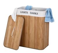 BAKAJI Cesto Biancheria Sporca a Doppio Scomparto Portabiancheria 2 Spazi di bambù e Tessuto capacità 100 Lt 52 x 32 x 63 cm