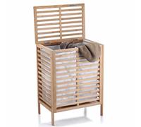 Bakaji Cesto Biancheria Sporca in Bambu Con Tessuto Grigio Portabiancheria Casa Bagno Con 2 Scomparti Contenitore Salvaspazio con Coperchio e Sacco Estraibile (53 x 35 x 71 cm)