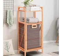 Bakaji Cesto Biancheria Sporca in Bambu Con Tessuto Grigio Portabiancheria Casa Bagno Con 2 Ripiani Contenitore Salvaspazio con Coperchio e Sacco Estraibile 40x30x95 cm