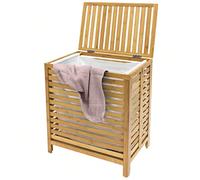 Cesto Biancheria Sporca Portabiancheria Casa in Legno di bambù e Tessuto Contenitore Salvaspazio con Coperchio e Sacco Estraibile capacità 100lt Dimensione 50 x 35 x 60 cm Conserva la biancheria sporc