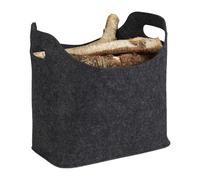 Relaxdays Cesto portalegna per camino in feltro, HxLxP: 39,5 x 40 x 23 cm, 2 manici pieghevole, portariviste, antracite