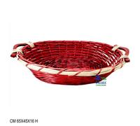 CESTO CESTINO NATALIZIO LUSSO IN VIMINI OVALE COLORE ROSSO CM 65X45X16 H