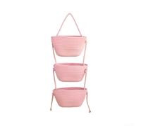 Cesto da appendere sopra la porta in cotone a 3 livelli (rosa) | Struttura in filo di cotone solido, tessitura complessa, antigraffio per superficie, può contenere vestiti, giocattoli