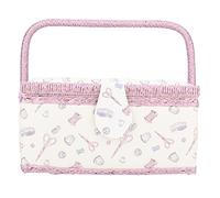 Cesto da cucito vintage, in tessuto, con vassoio a doppio strato e cuscinetto per aghi, organizer per la casa in poliestere blu per fili, forbici e bottoni