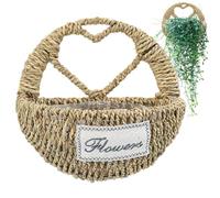 Cesto da parete di fiori in rattan, cesto di fiori in rattan di vimini - Cesti per fioriere da parete con manici, cesto di fiori traspirante a forma di cuore, cesto da parete per famiglia, amici e