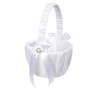 Cesto da ragazza di fiori da sposa, cesti nuziali bianchi con manico e fiocchi di raso, sacchetto regalo di caramelle, per banchetti di feste di matrimonio, Natale, uso quotidiano