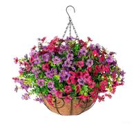 Cesto decorativo per fiori fai da te con viola di seta e mezza palla d'erba per una facile installazione in soggiorno, camera da letto, ingresso display (A043-10)